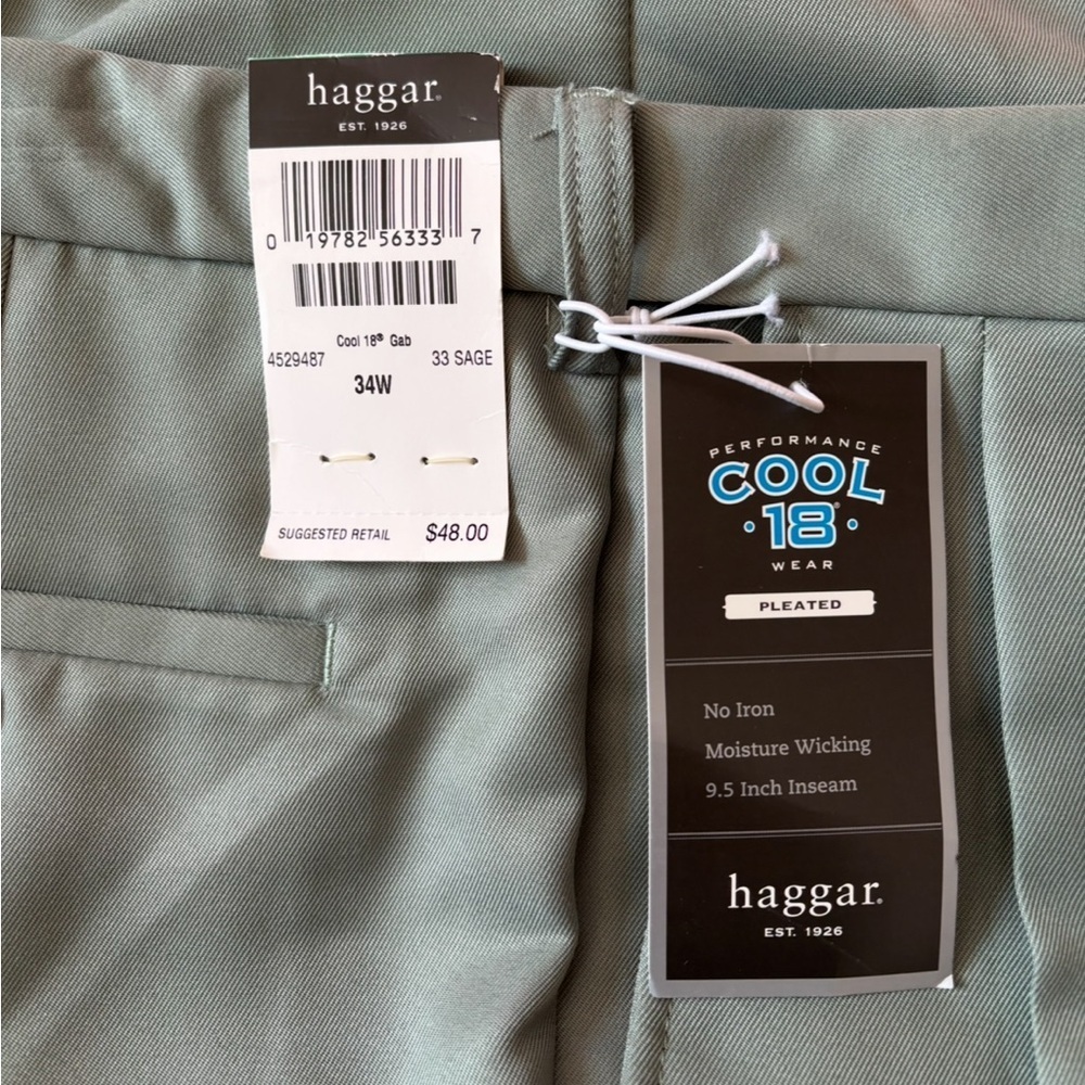 NWT Haggar Men's Performance Cool 18 Pleated Sage Green Golf Shorts Size 34 - Picture 3 of 9